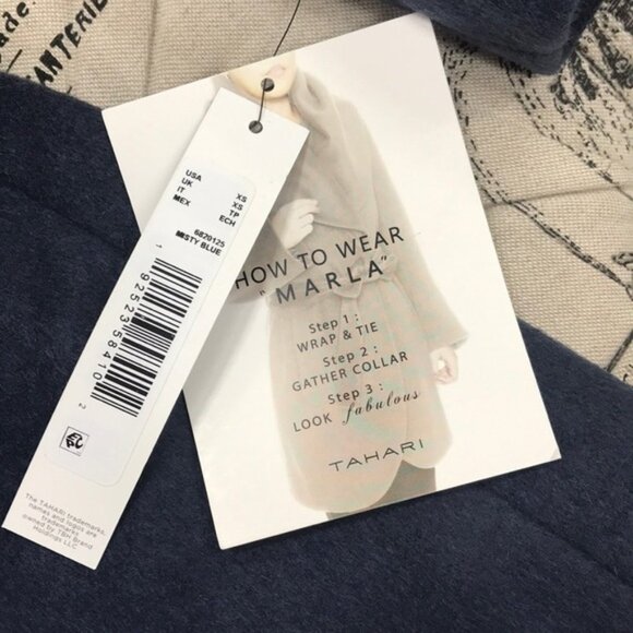 Tahari Wool Blend Oversized Drape Collar Tie Coat - Picture 7 of 7